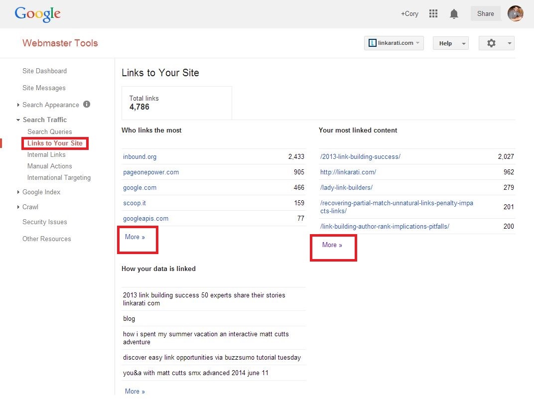 Google Webmaster Tools - Tracking backlinks