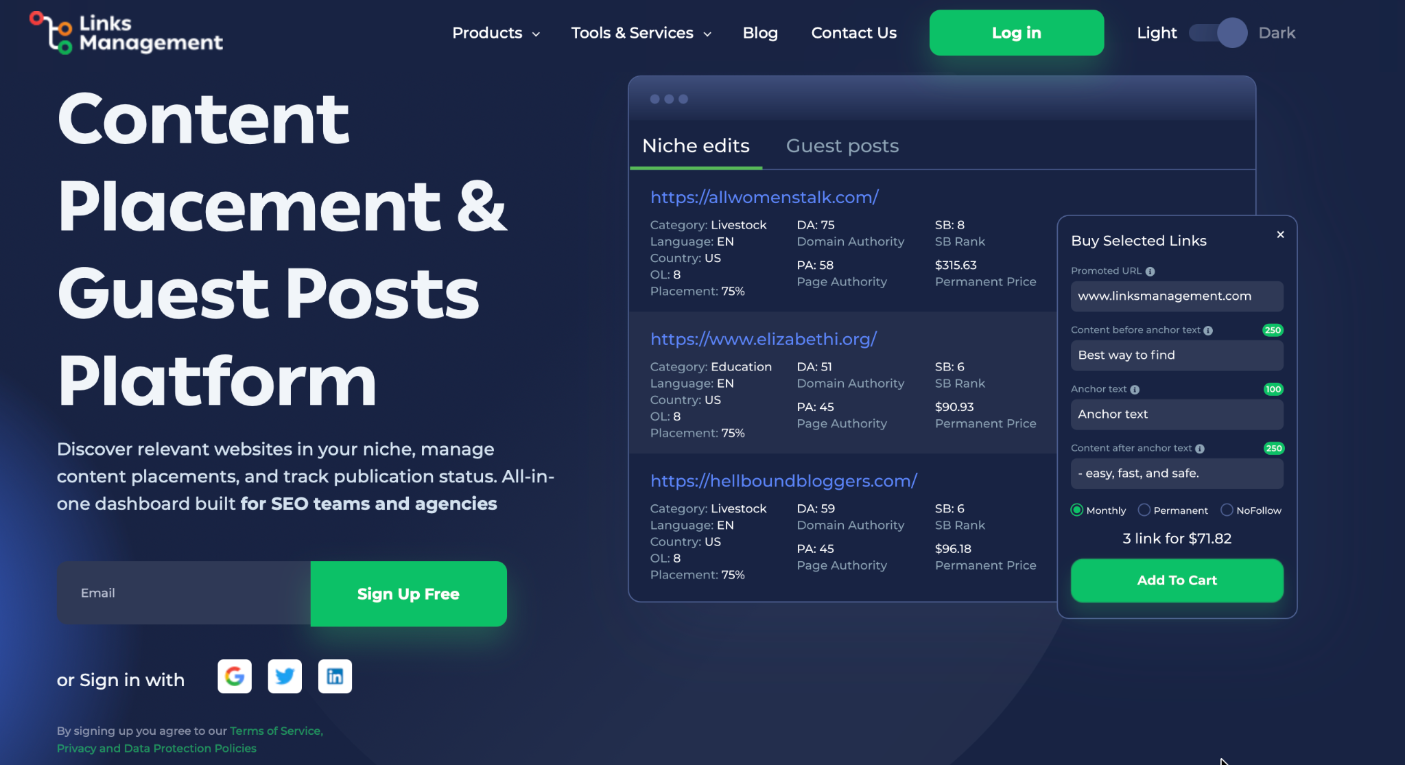 linksmanagement main page